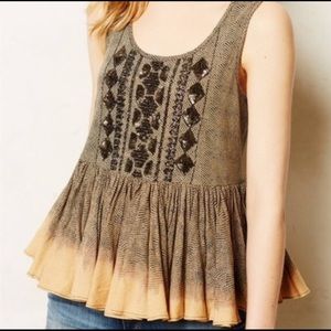 Embroidered Tiered Peplum Tank Top - Black to Tan